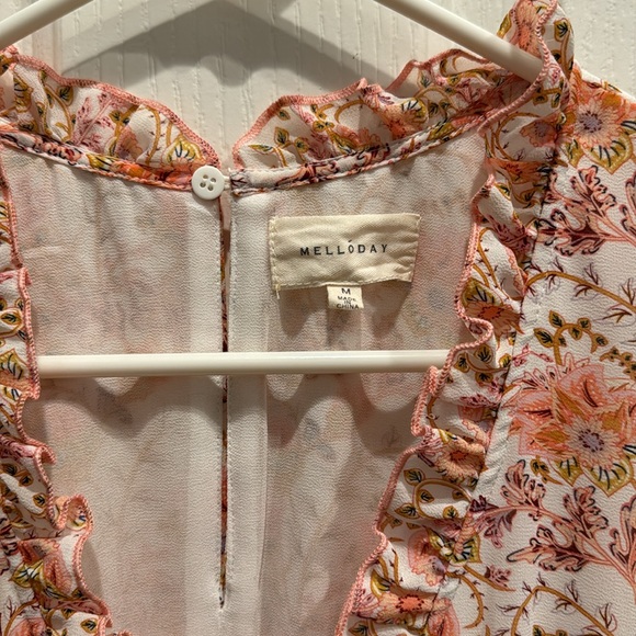 MELLODAY Floral Ruffle Trim Maxi Dress Medium, IVORY/ PINK CARNATION - Picture 10 of 10